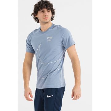 Tricou cu imprimeu logo si decolteu la baza gatului Swoosh