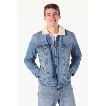 Jacheta de denim cu blana sherpa