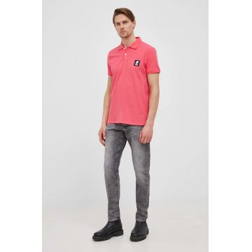 Karl Lagerfeld tricou polo barbati, culoarea roz, neted