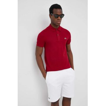 Lacoste polo de bumbac culoarea bordo, neted, PH4012
