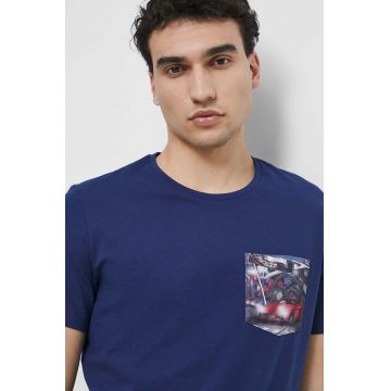 Medicine tricou din bumbac culoarea albastru marin, cu imprimeu