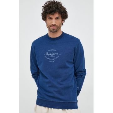 Pepe Jeans hanorac de bumbac Aston barbati, culoarea albastru marin, cu imprimeu