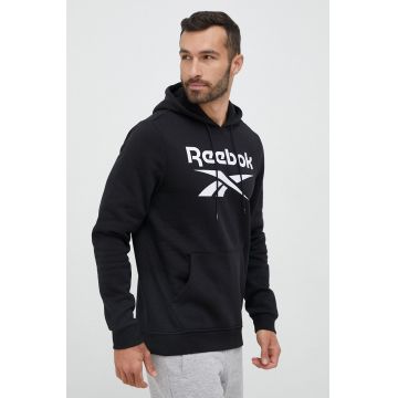 Reebok bluza barbati, culoarea negru, cu glugă, cu imprimeu