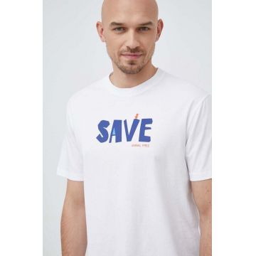 Save The Duck tricou din bumbac culoarea alb, cu imprimeu