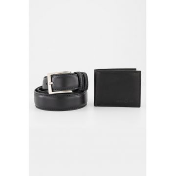 Set de curea de piele si portofel pliabil -2 piese