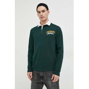 Superdry longsleeve din bumbac culoarea verde, cu imprimeu