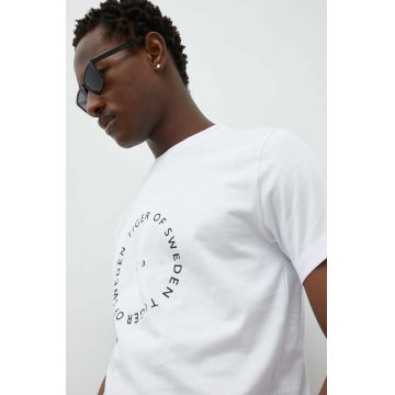 Tiger Of Sweden tricou din bumbac culoarea alb, cu imprimeu