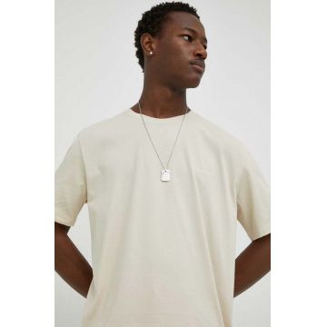 Tiger Of Sweden tricou din bumbac culoarea bej, cu imprimeu