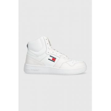 Tommy Jeans sneakers din piele MID CUT BASKET culoarea alb, EM0EM01164