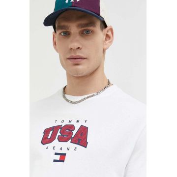 Tommy Jeans tricou din bumbac culoarea alb, cu imprimeu