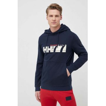 Helly Hansen bluza barbati, culoarea albastru marin, cu glugă, modelator