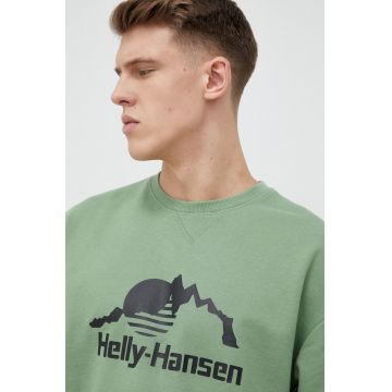 Helly Hansen bluza barbati, culoarea verde, cu imprimeu