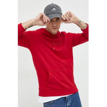 Hollister Co. bluza barbati, culoarea rosu, cu glugă, cu imprimeu
