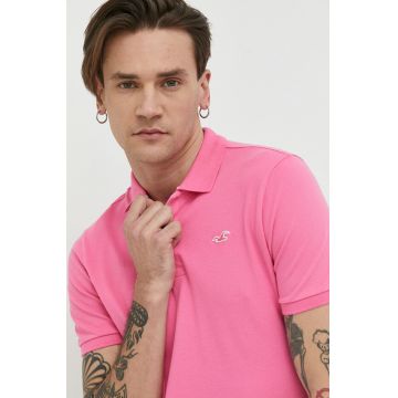 Hollister Co. tricou polo barbati, culoarea roz, neted