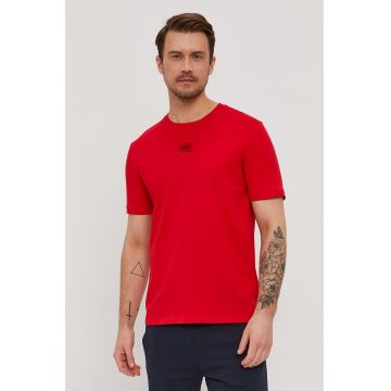 HUGO tricou din bumbac culoarea rosu, cu imprimeu