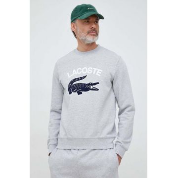 Lacoste hanorac de bumbac barbati, culoarea gri, modelator