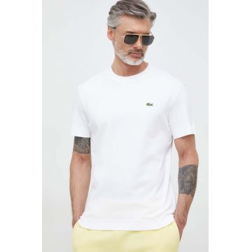 Lacoste tricou din bumbac culoarea alb, neted