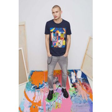 Medicine tricou din bumbac culoarea albastru marin, cu imprimeu