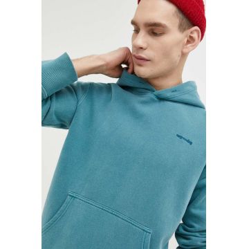 Superdry bluza barbati, culoarea turcoaz, cu glugă, neted