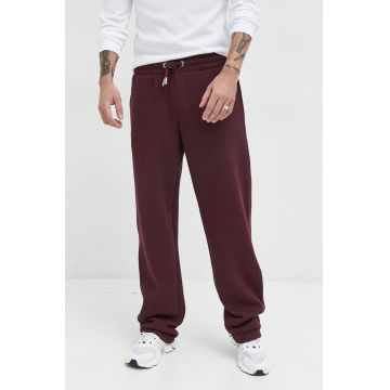 Superdry pantaloni de trening culoarea bordo, neted