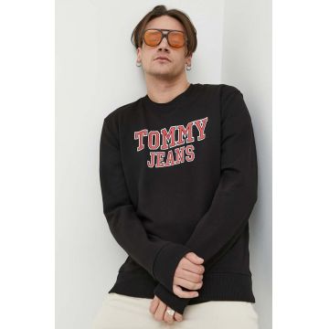 Tommy Jeans hanorac de bumbac barbati, culoarea negru, cu imprimeu