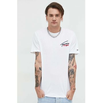 Tommy Jeans tricou din bumbac culoarea alb, cu imprimeu