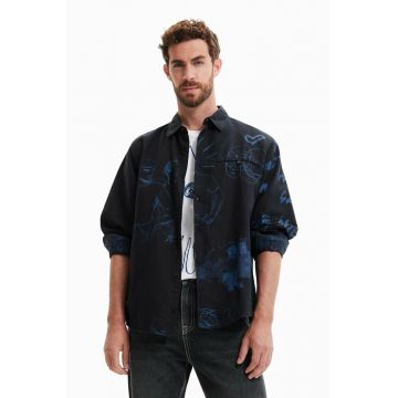 Desigual camasa barbati, culoarea negru, cu guler clasic, regular