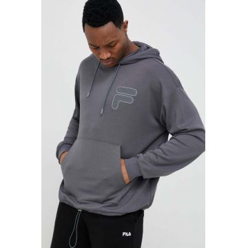 Fila bluza barbati, culoarea gri, cu glugă, neted