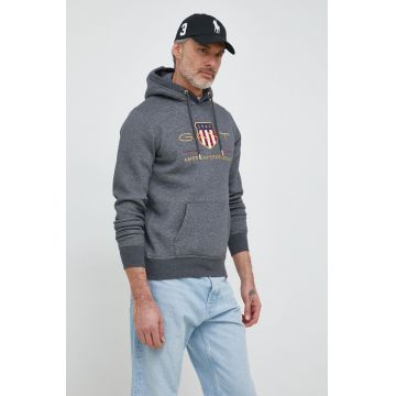 Gant bluza barbati, culoarea gri, cu glugă, cu imprimeu