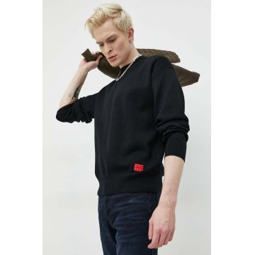 HUGO pulover de bumbac barbati, culoarea negru, light