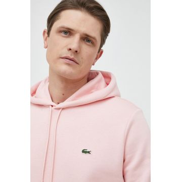 Lacoste bluza barbati, culoarea roz, cu glugă, neted