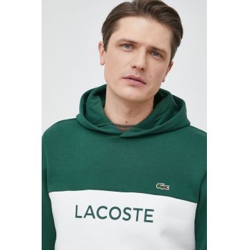 Lacoste bluza barbati, culoarea verde, cu glugă, modelator