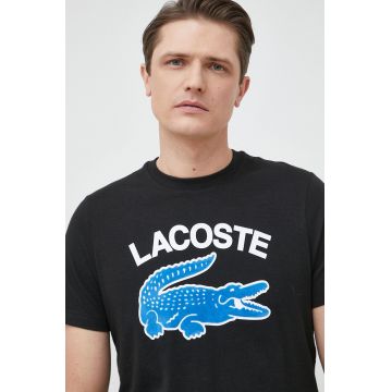 Lacoste tricou din bumbac culoarea negru, cu imprimeu