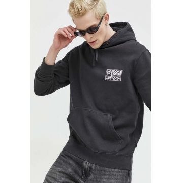 Quiksilver bluza barbati, culoarea gri, cu glugă, cu imprimeu