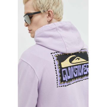 Quiksilver bluza barbati, culoarea violet, cu glugă, cu imprimeu