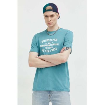 Quiksilver tricou din bumbac culoarea turcoaz, cu imprimeu