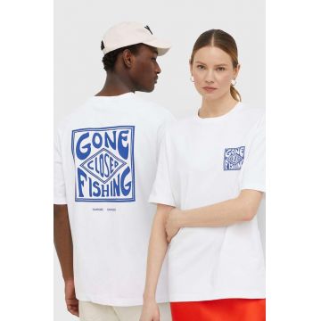 Samsoe Samsoe tricou din bumbac culoarea alb, cu imprimeu