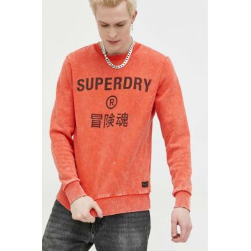 Superdry bluza barbati, culoarea portocaliu, cu imprimeu