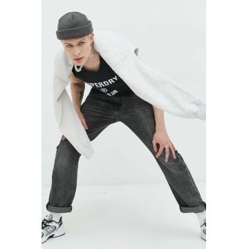 Superdry tricou din bumbac culoarea negru