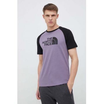 The North Face tricou din bumbac culoarea violet, cu imprimeu