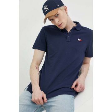 Tommy Jeans polo de bumbac culoarea albastru marin, cu imprimeu