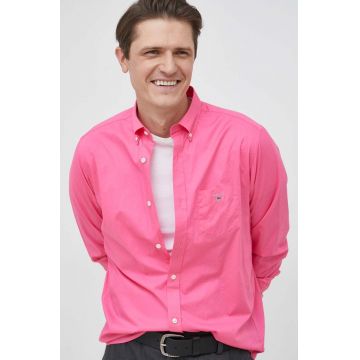 Gant camasa din bumbac barbati, culoarea roz, cu guler button-down, regular