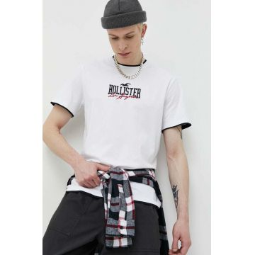Hollister Co. tricou din bumbac culoarea alb, cu imprimeu