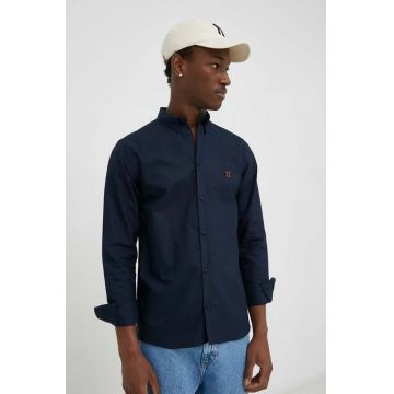 Les Deux camasa din bumbac barbati, culoarea albastru marin, cu guler button-down, regular