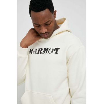 Marmot bluza barbati, culoarea bej, cu glugă, cu imprimeu