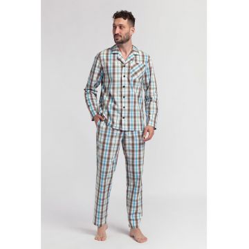 Pijama cu model in carouri si revere decupate Victor