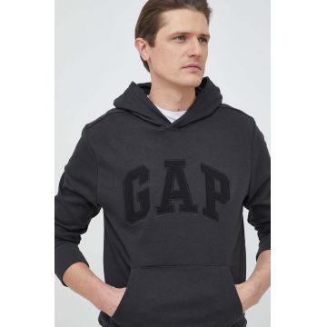 GAP bluza barbati, culoarea negru, cu glugă, cu imprimeu