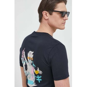 PS Paul Smith tricou din bumbac culoarea albastru marin, cu imprimeu