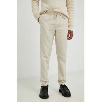 Samsoe Samsoe pantaloni din in culoarea bej, mulata