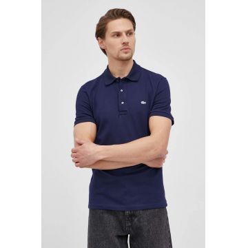 Lacoste polo de bumbac culoarea albastru marin, neted